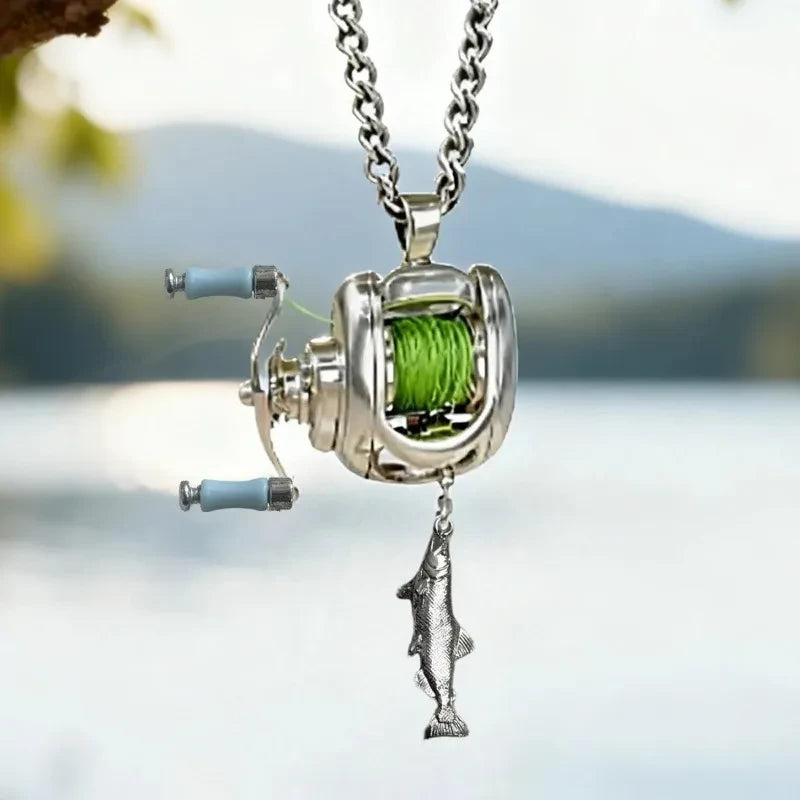Fishing Reel Pendant as Necklace or Ring