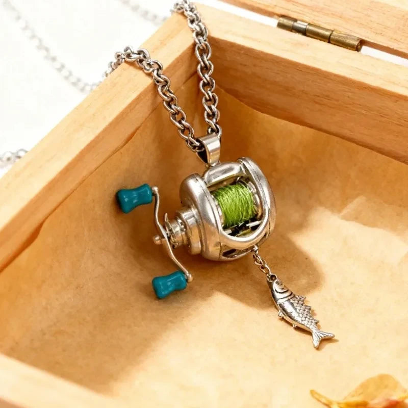 Fishing Reel Pendant as Necklace or Ring